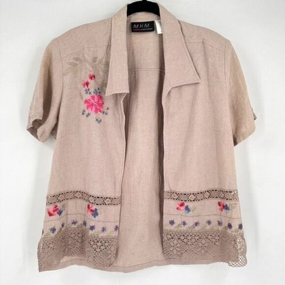 Vintage NWT M.H.M Melissa Harper Embroidered Linen Jacket Top Set Tan Size 8‎ - Picture 1 of 16